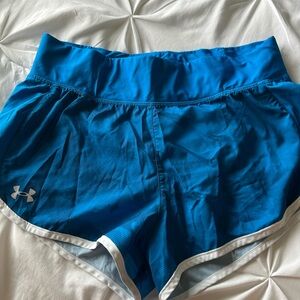 women’s under armor athletic shorts, blue, medium